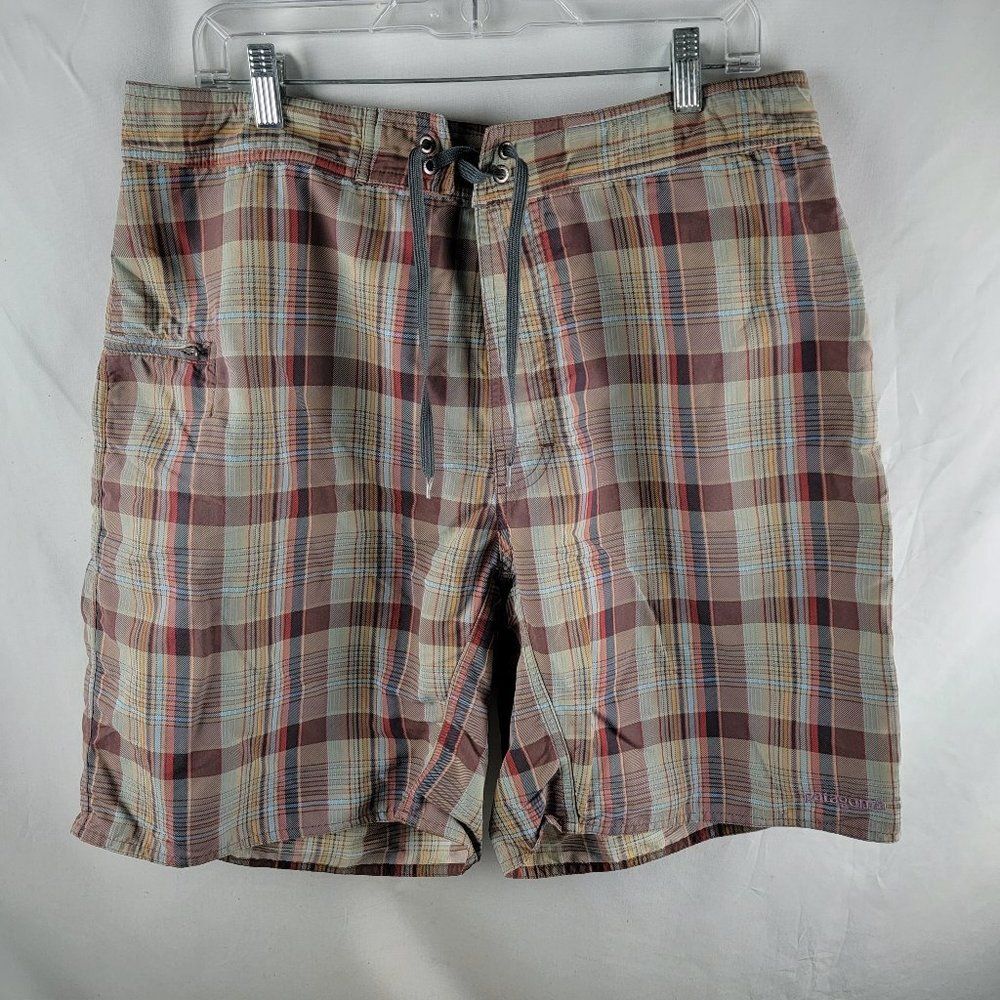 Patagonia Shorts Mens 36 Multicolor Swim Trunks Board Nylon Drawstring Plaid